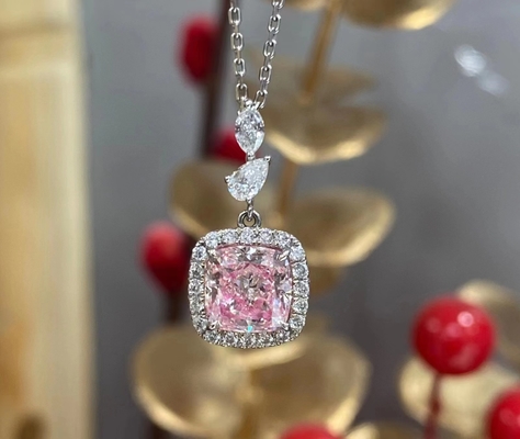 1.63ct Pink Cushion Cut Laboratory VS Diamond Necklace Layanan Kustomisasi Emas Putih 18k