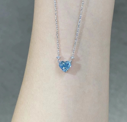 1.51ct Lab Diamond Perhiasan sintetis Cvd Blue Heart Cut Pendant 18k White Gold