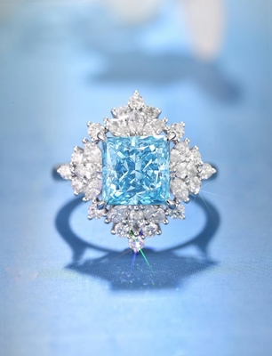 Price Cut 3ct VS Synthetic Blue Diamond Rings 18k White Gold Lab Tumbuh Cincin Pertunangan
