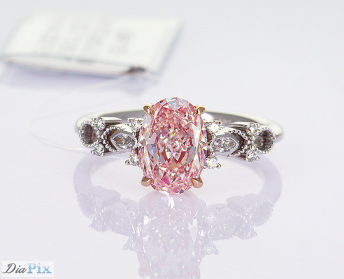 2.2ct IGI Sertifikasi Laboratorium Tumbuh Pink Oval Sintetis Berlian Gaya Klasik 18 Karat Putih Emas Cincin