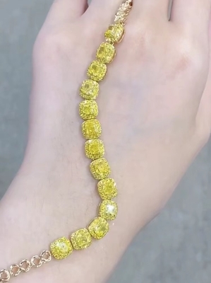 6.213ct Kuning Berlian Tenis Gelang Bantal Bentuk Berlian Budidaya
