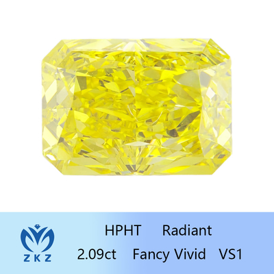 HPHT Fancy Vivid Yellow Diamond Man Made Radiant Cut 2.09ct Bersertifikat IGI