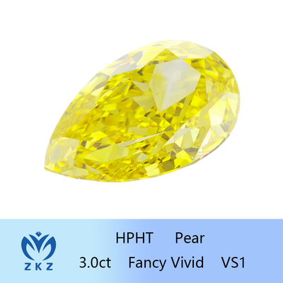 HPHT Loose Lab Membuat Berlian Kuning 3.0ct Fancy Vivid Pear Cut IGI VS1