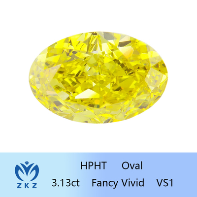 HPHT Lab Longgar Kuning Berlian Sintetis Oval Dimodifikasi 3ct Fancy Vivid