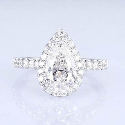 18k Pear Full Diamonds Women Ring Putih Lab Mature Diamond Ring Desain Cantik Untuk Hadiah Untuk Pesta