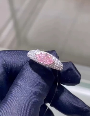 Marquise Lab tumbuh perhiasan berlian Pink CVD Diamond Ring 18k Putih Emas lulus tes