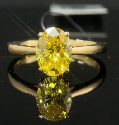 1.59ct Lab Diamond Perhiasan Oval Cut Diamond Ring Fancy Vivid Kuning Gaya Klasik