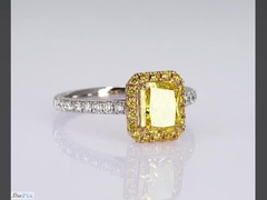1.1ct Raidiant Shape Excellent Cutting Fancy Vivid Yellow Lab Dibuat Berlian 18K Gold Set Engagemen