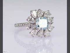 Total 3.284ct CVD Lab Tumbuh Cushion Cut Synthetic Sky Blue Diamond Luxury 18K White Gold Set Custom