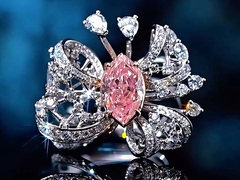 Bowknot Butterfly Desain Pink Lab Tumbuh Diamond Ring Untuk Partai Perhiasan Desain