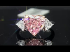 CVD 4.19ct tiga batu gaya jantung pink lab tumbuh berlian cincin 18k emas
